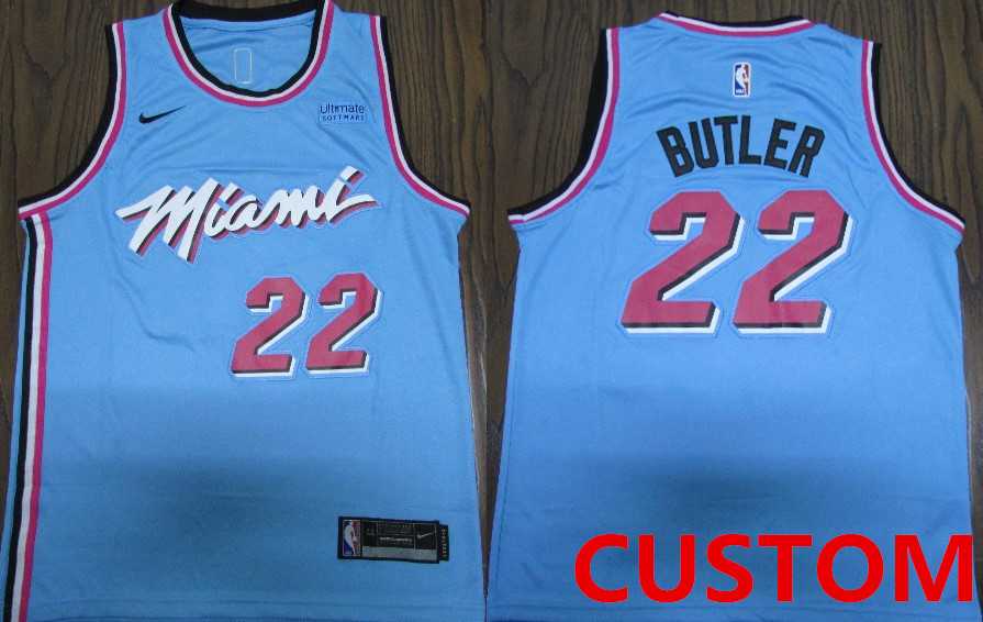 Men & Youth Customized Miami Heat 2019-20 Blue Miami City Edition Nike Jersey